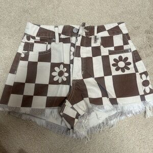 PacSun Brown and White Checkered Jean Shorts